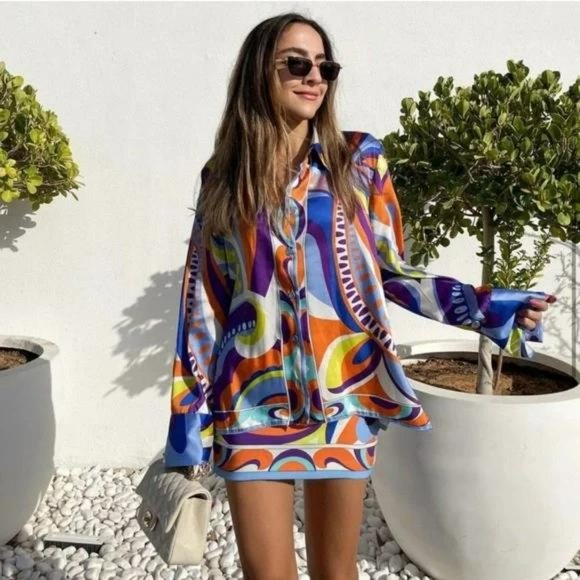 ZARA SET PRINTED SHIRT AND SKIRT LIMITED EDITION - Picture 8 of 9